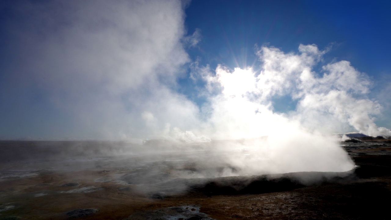 Namafjall Hverir地热区的火山口和蒸汽喷口视频素材