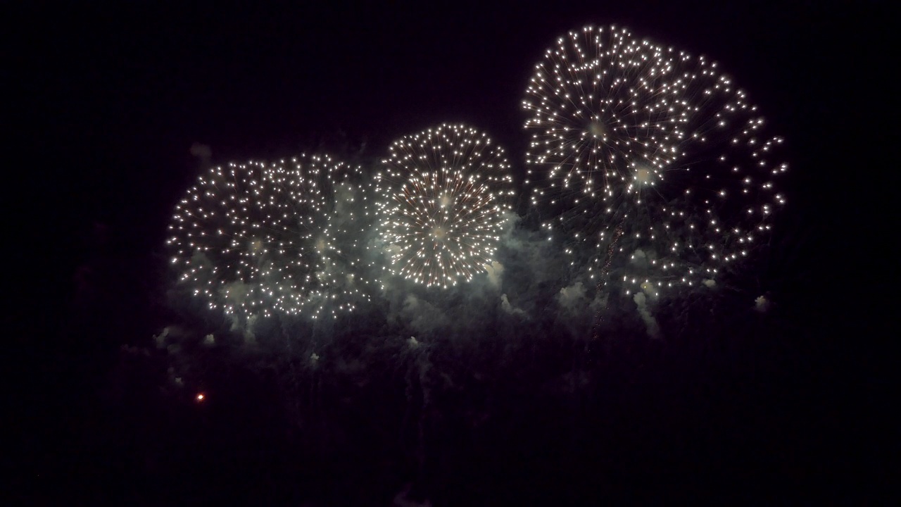 在庆祝之夜，海上会有绚丽多彩的烟火表演。新年的烟花表演视频素材