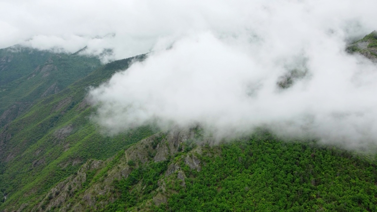 自然云山夏林晨雾树空中美景，到处走，土耳其视频素材