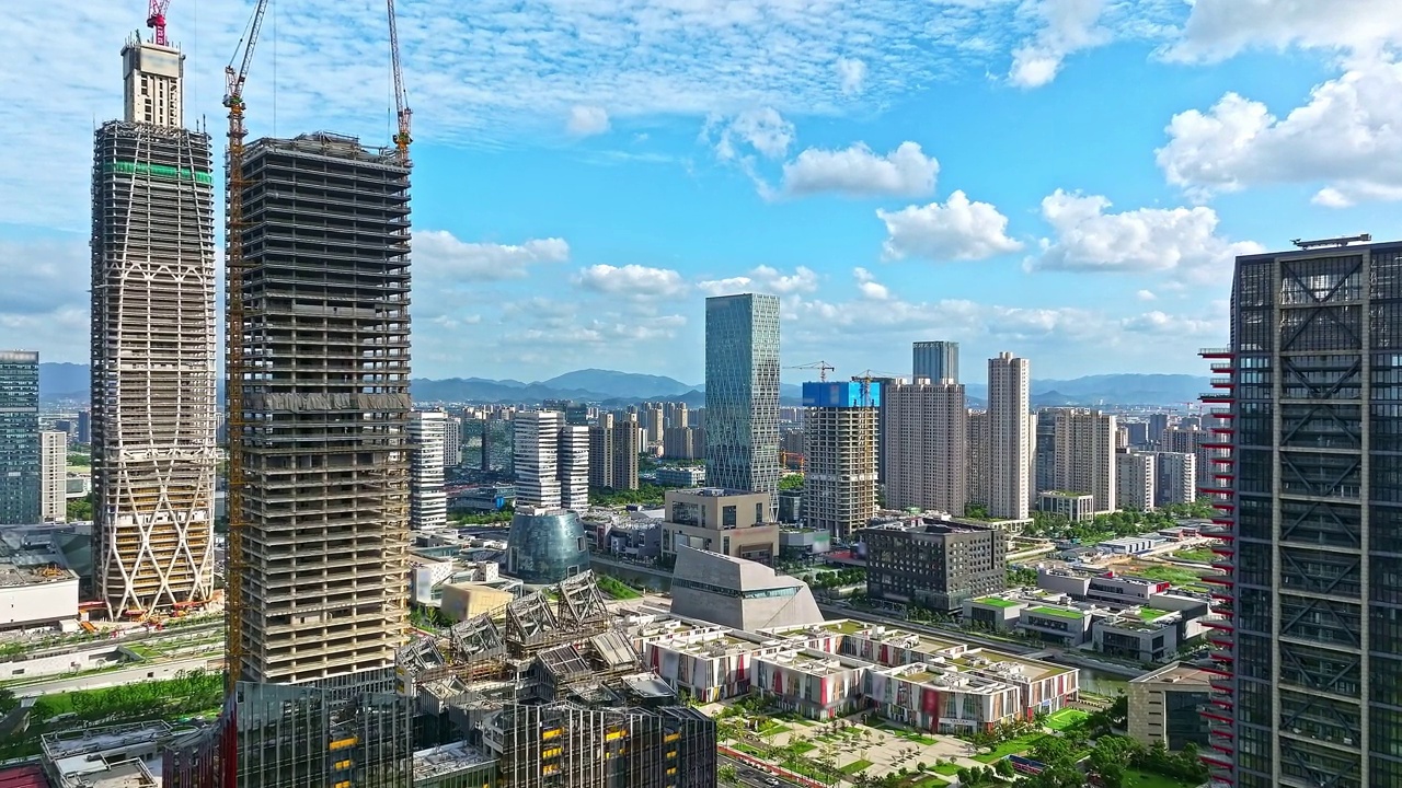 宁波城市天际线和现代建筑鸟瞰图视频素材