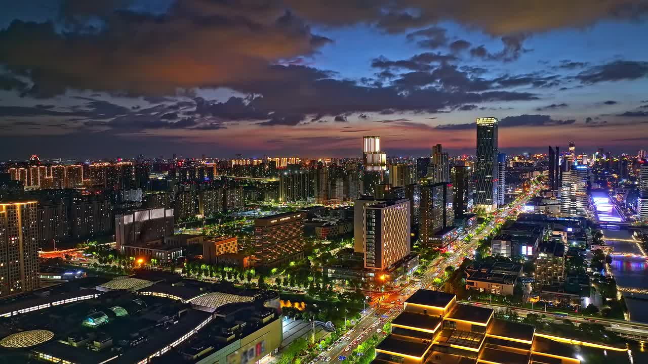 宁波夜间城市天际线和建筑鸟瞰图视频素材