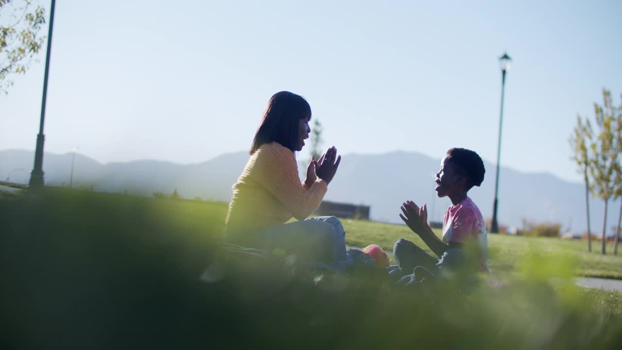 一家人一起在公园玩视频素材