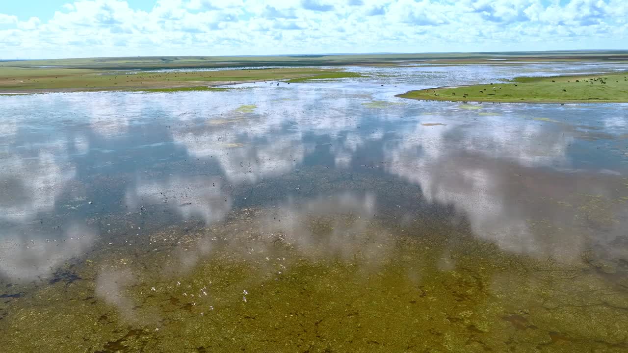 中国内蒙古草原湿地平行线视频下载