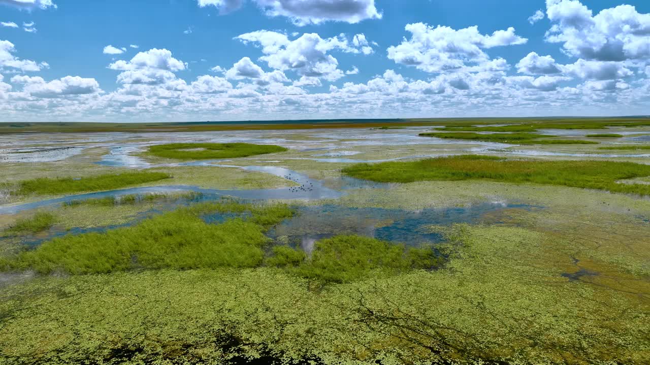 中国内蒙古草原湿地平行线视频下载