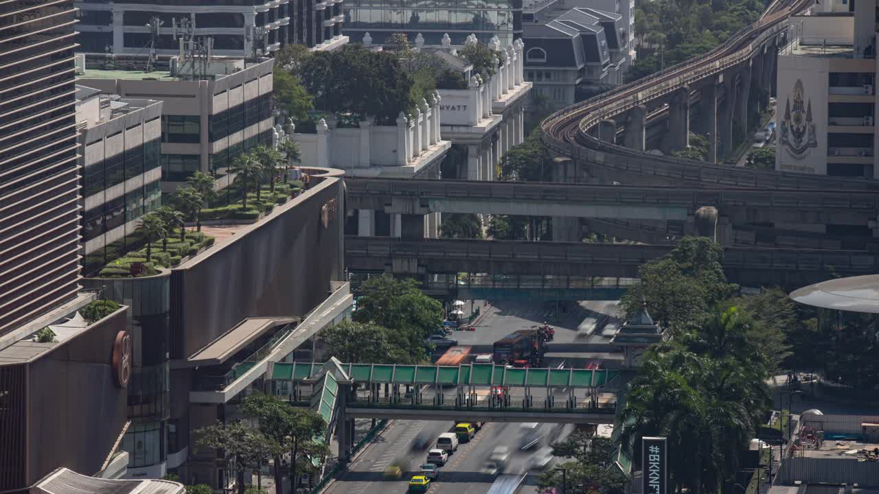 晴天曼谷市区交通街地铁线屋顶全景4k时间泰国视频素材