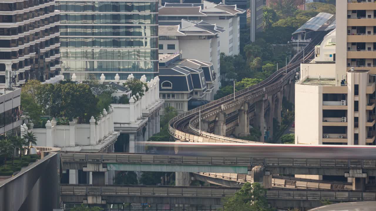 晴天曼谷市区交通街地铁线屋顶全景4k时间泰国视频素材