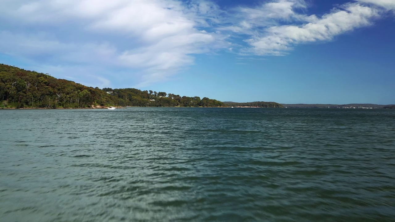 飞过海浪，飞向湖岸。视频素材