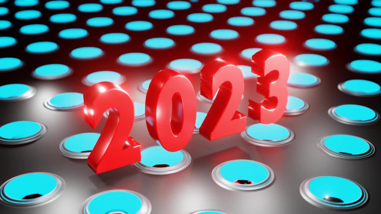 摘要红色数字2023在发光扬声器墙壁背景3D渲染视频下载