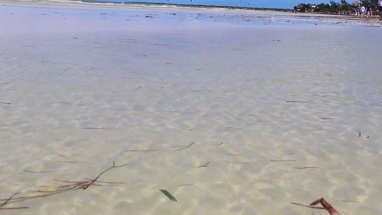 天然的Holbox岛沙滩沙洲全景碧绿的海水波墨西哥。视频素材