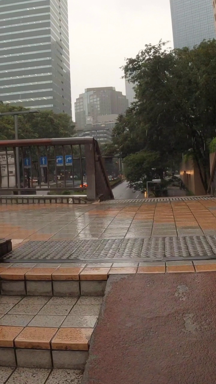 在下雨天走上人行天桥的台阶视频素材