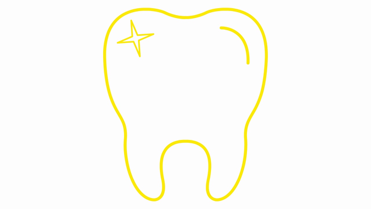 动画的牙齿符号是逐渐绘制的。线性黄色图标水晶清晰的牙齿。牙科的概念。毛圈的视频。矢量插图孤立在白色背景上。视频素材