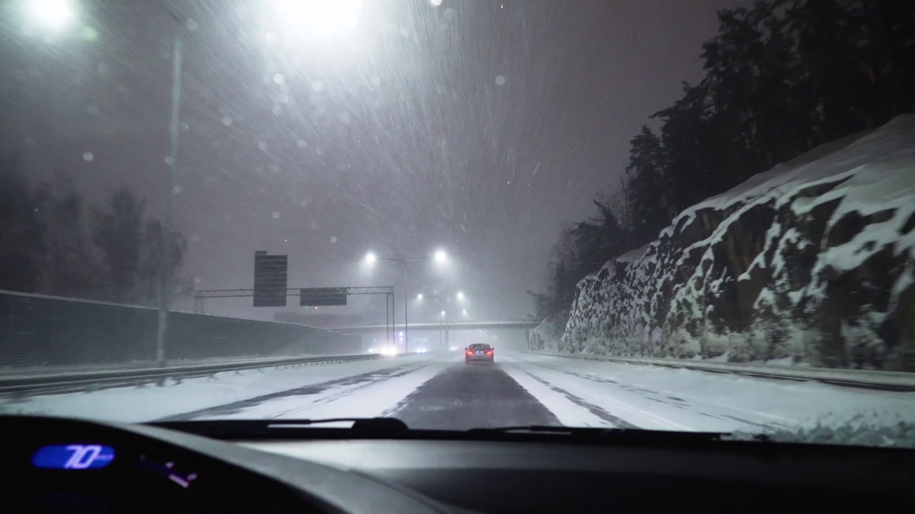 夜间在大雪公路上极限驾驶视频素材