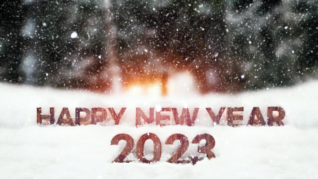 白雪皑皑的圣诞和白雪皑皑的2023新年快乐视频素材