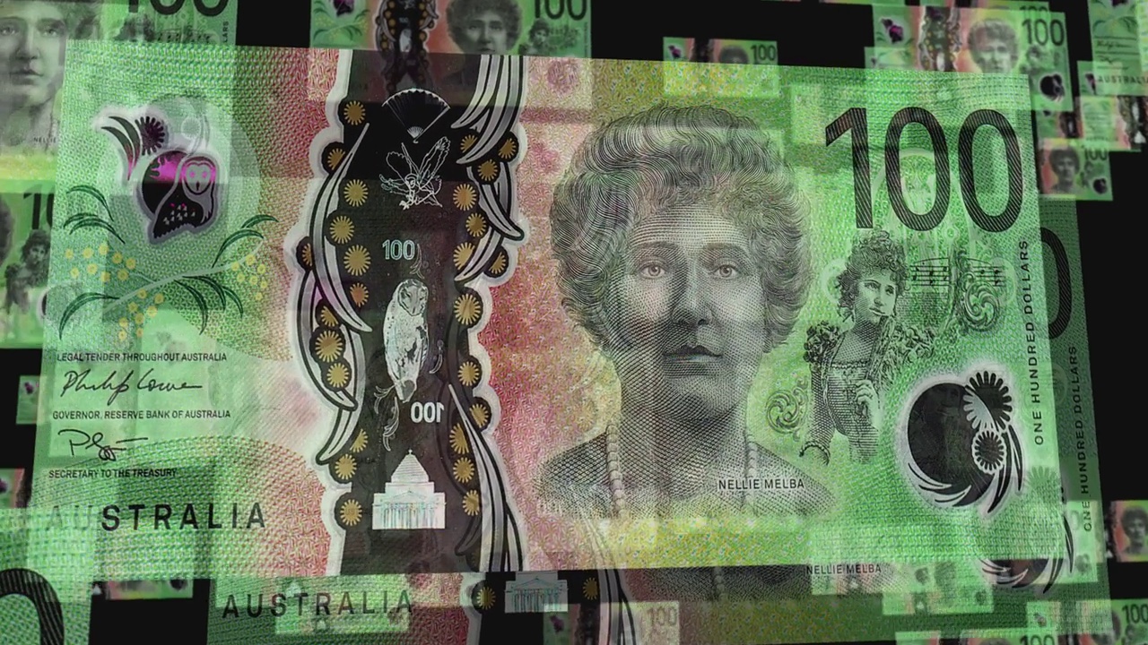 Australia Dollar 100 banknote – flying between transparent money视频素材