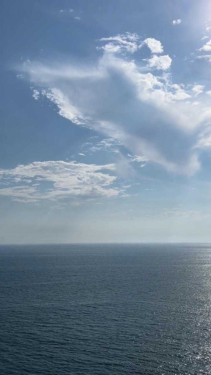 海水波光粼粼，地平线上有云的蓝天，夏天美丽的海景。视频素材