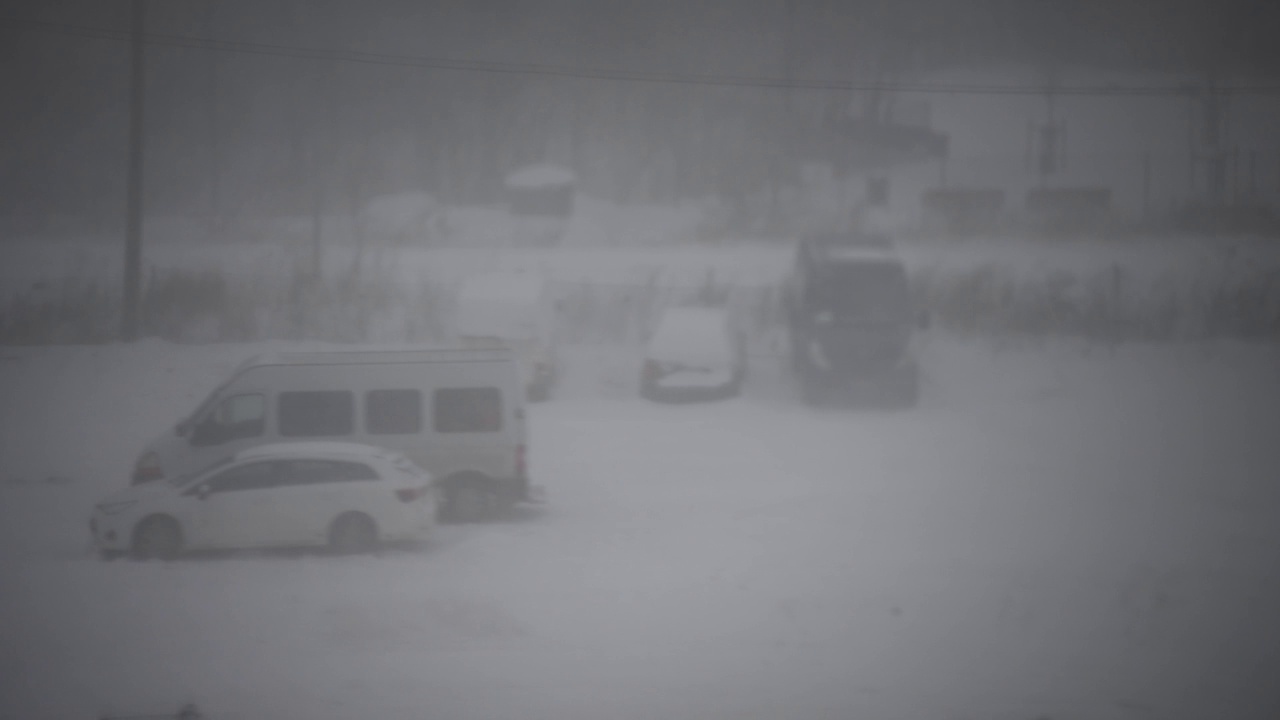 强暴风雪。几乎什么都看不见。视频素材