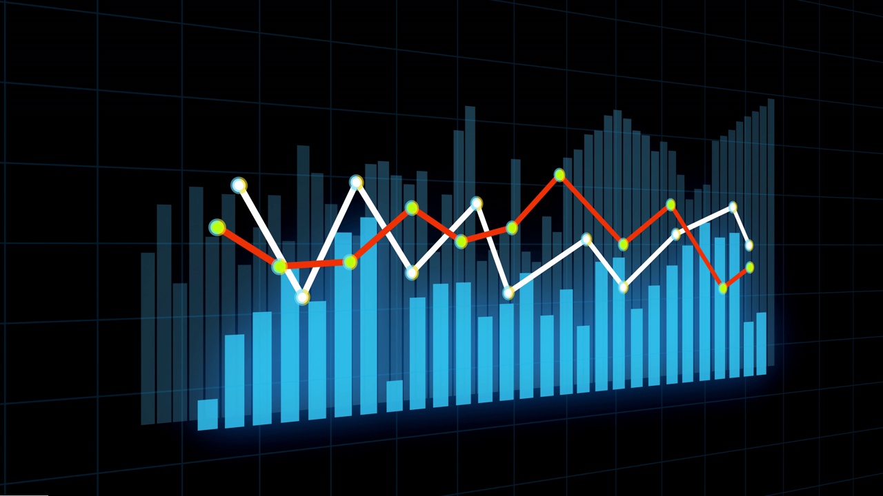 4K金融股票图，商业数据趋势hud图，经济节点线。视频素材