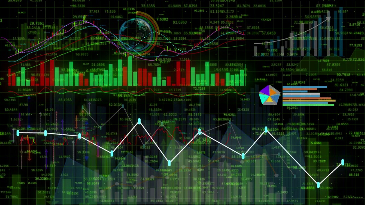 4K金融股票图表，商业技术数据趋势显示图，经济节点线。视频素材