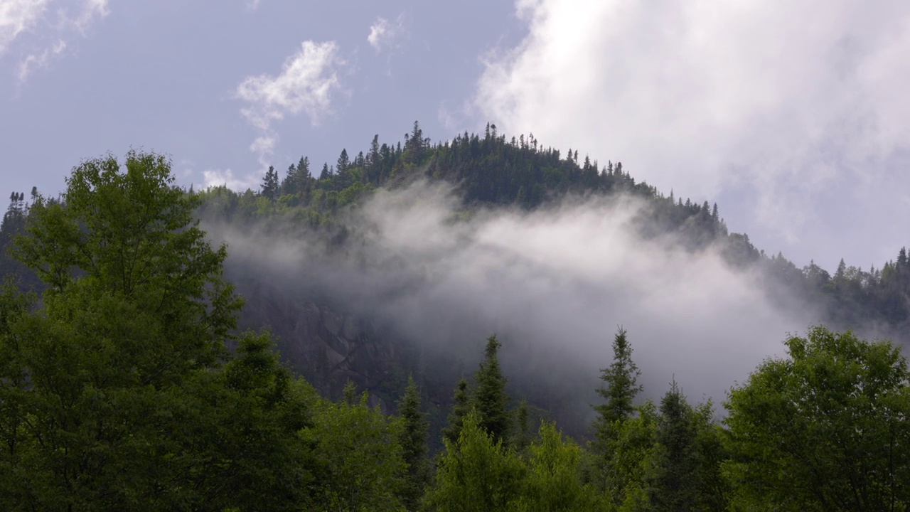 航拍的风景与森林山和浮云在一个大雾天气视频素材