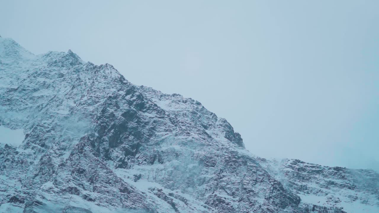 在印度喜马偕尔邦拉豪尔斯皮提的暴风雪后，积雪覆盖的喜马拉雅山脉的特写镜头。冬季被雪覆盖的山脉。自然的冬季背景。视频素材