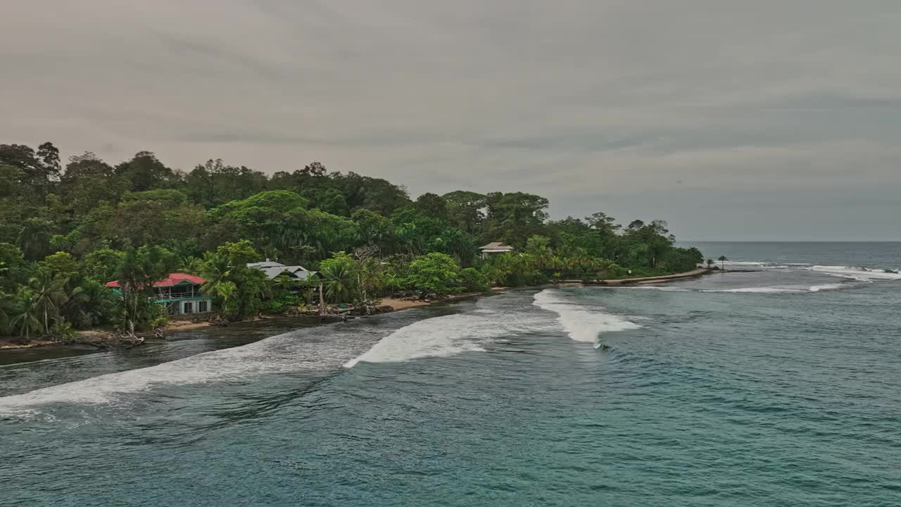 Bocas del Toro巴拿马航拍v13低空飞越海岸线上的大小溪海滩，捕捉到美丽的海景和茂密植被的岛屿丛林-用Mavic 3 Cine拍摄- 2022年4月视频素材