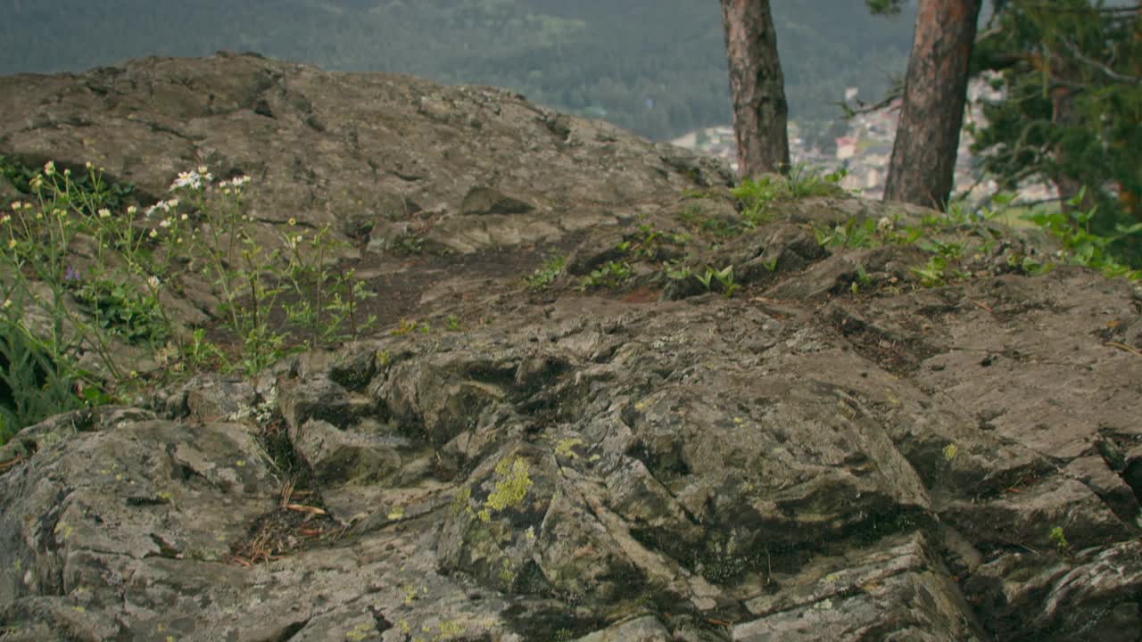 女人徒步旅行者的腿，脚在山上徒步旅行视频素材