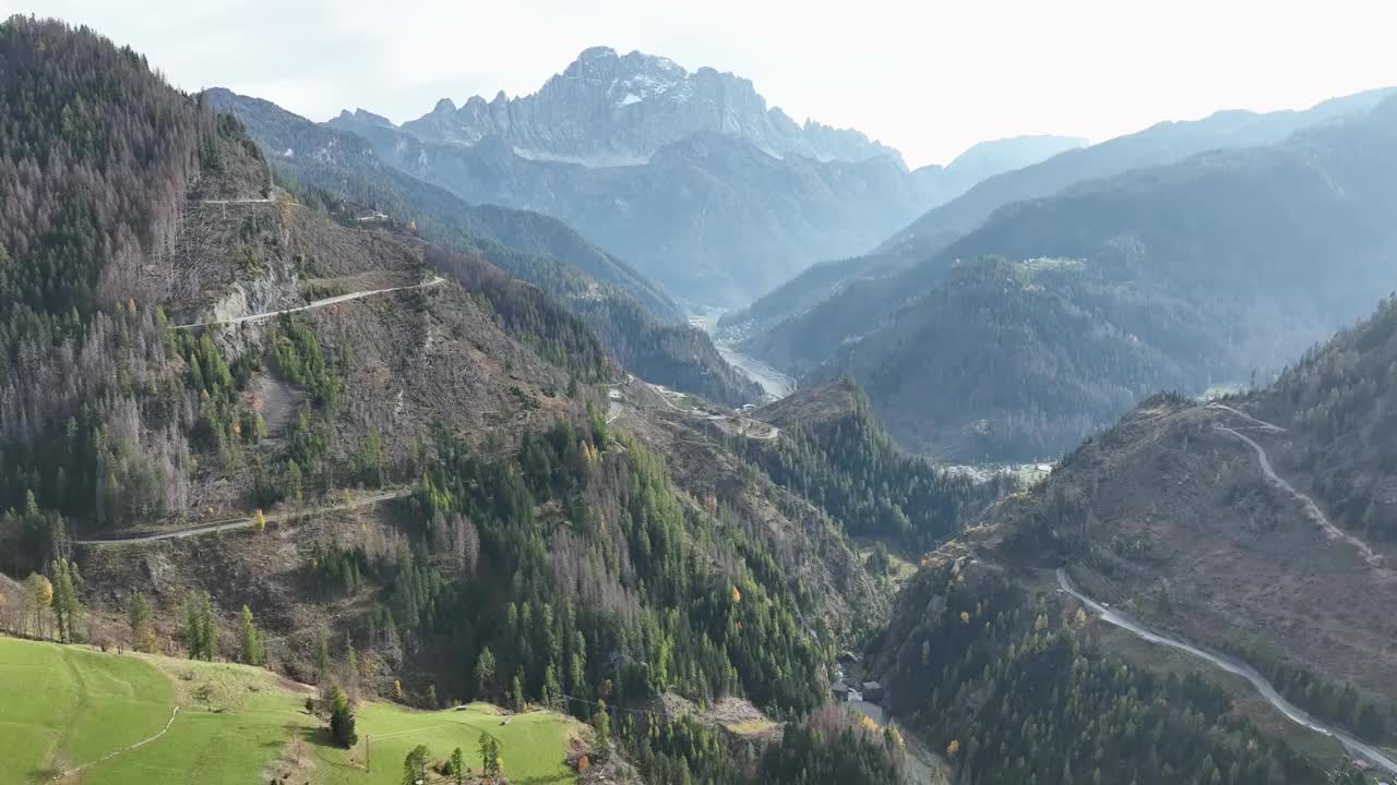 山边的小镇。四周都是高高的山峰。视频素材