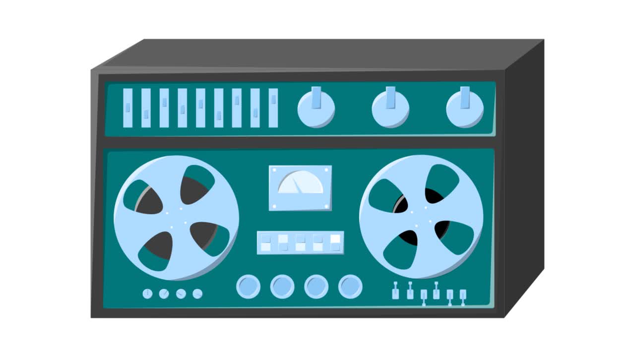 复古的音频音乐磁带录音机与磁带卷的老古董为极客从70年代，80年代，90年代隔离在白色背景。视频在高质量的4k，运动设计视频素材