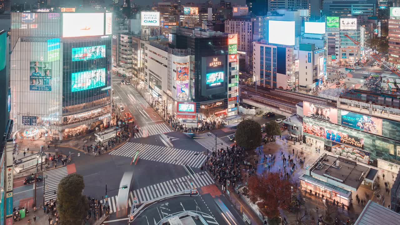 日本东京涩谷十字路口的鸟瞰图视频素材