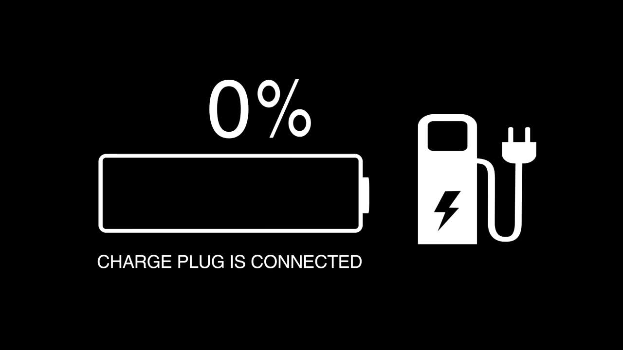 电动汽车电池电量指示器显示电池电量从零增加到100%。视频素材