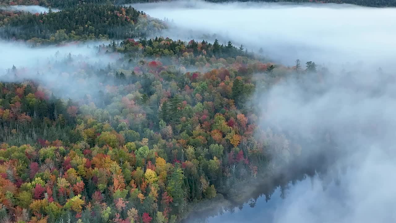 秋天在美国纽约州阿迪朗达克山脉的心湖视频素材