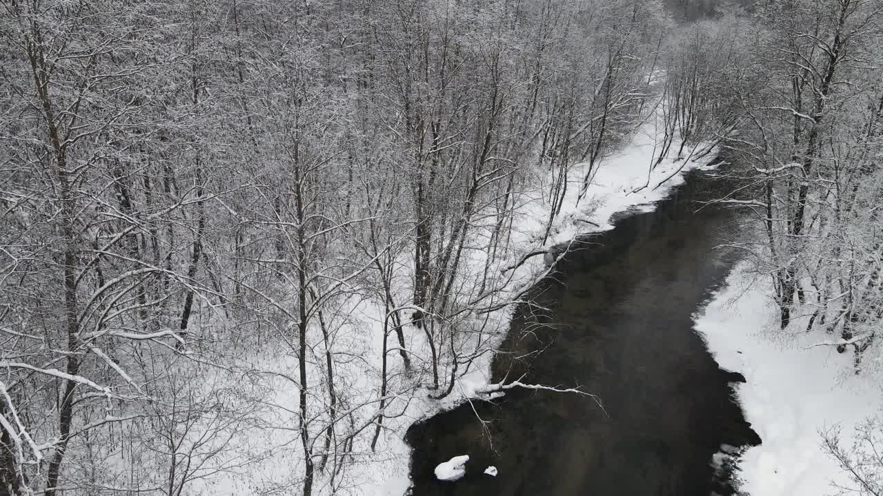 冬季景观有不冻山川美，鸟瞰。视频素材