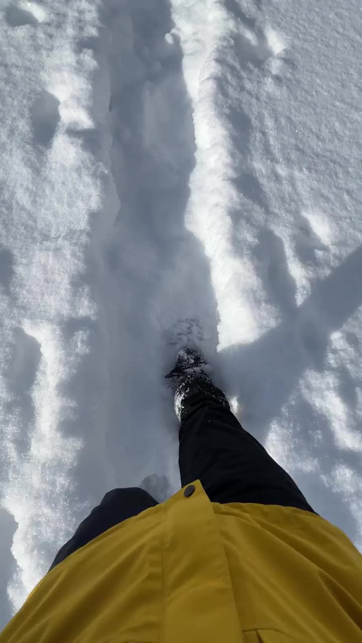 穿着雪鞋在雪地上行走视频下载