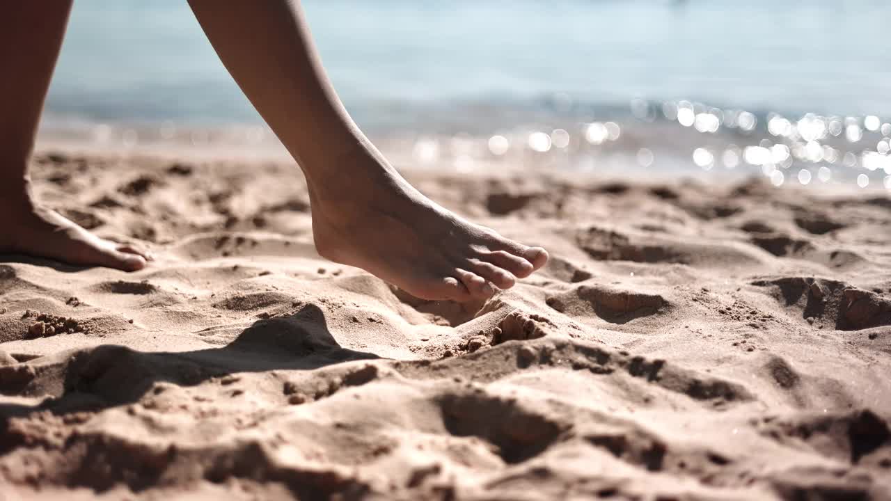 晒黑的女人的腿走在沙滩上放松享受海上夏季旅游假期特写视频素材