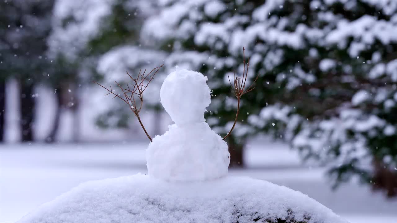 冬季雪人和大关岭山口的雪景/韩国江原道平昌郡视频素材