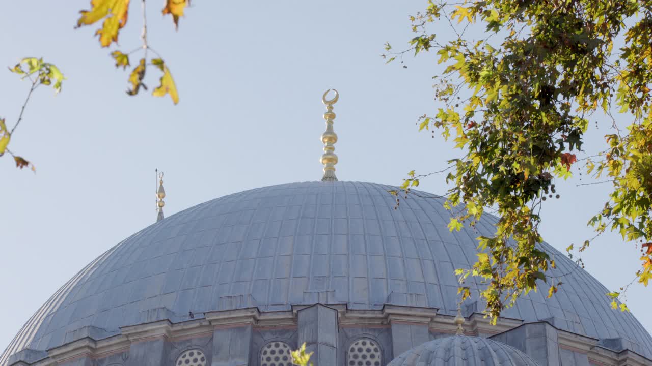 Dome with golden alem on top of the Süleymaniye Mosque, Istanbul视频素材