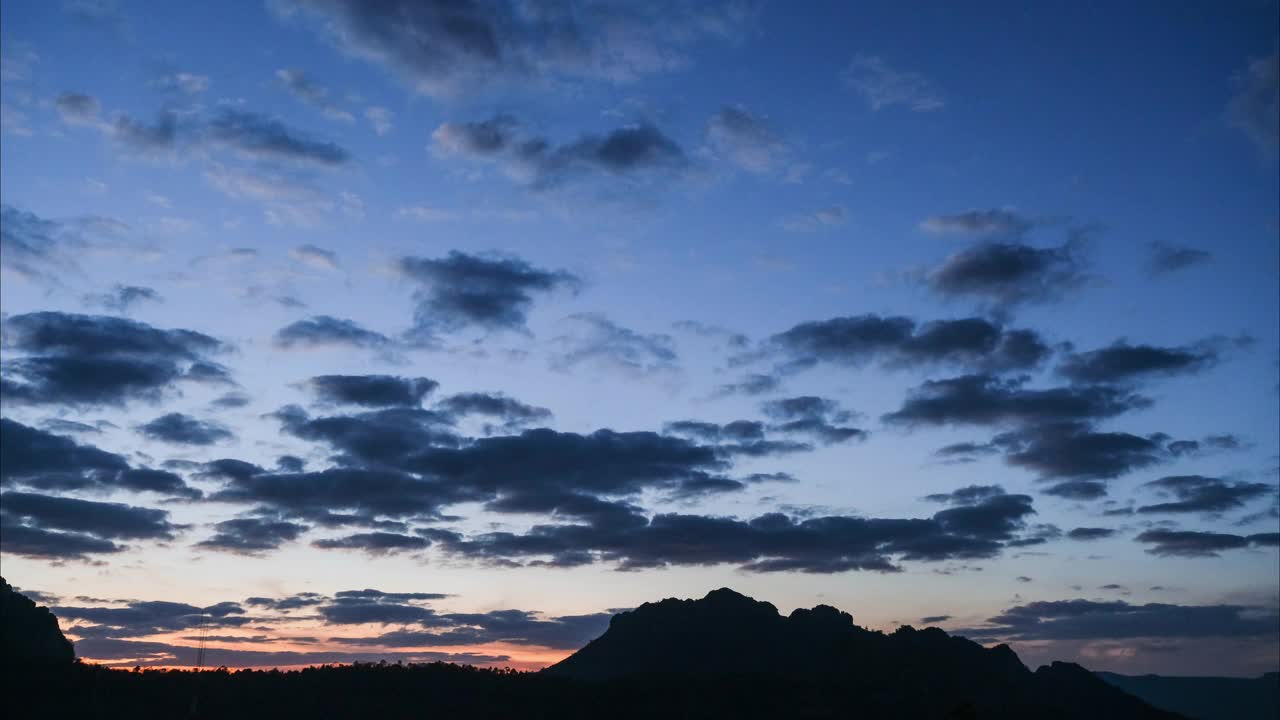 时间流逝的美丽天空风景与云在日落。空中的云与太阳的金色光芒。视频素材