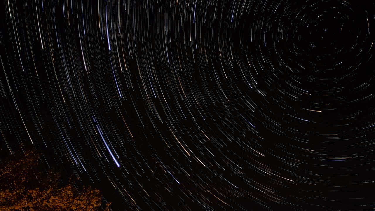 星星在北极星周围的夜空中留下痕迹。星座的旋转视频素材