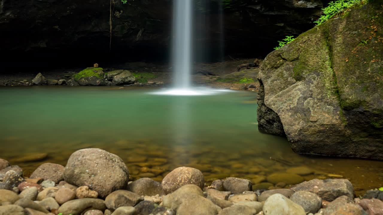 森林中瀑布的美丽风景，长时间曝光运动时间延迟的瀑布在印度森林，印度视频素材