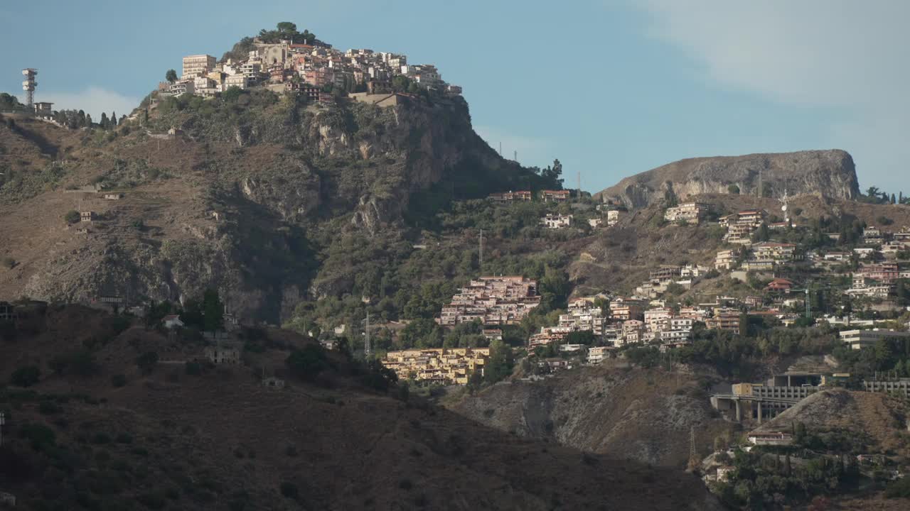 山顶Castelmola和Taormina日落，墨西拿，西西里岛，意大利，地中海，欧洲视频素材