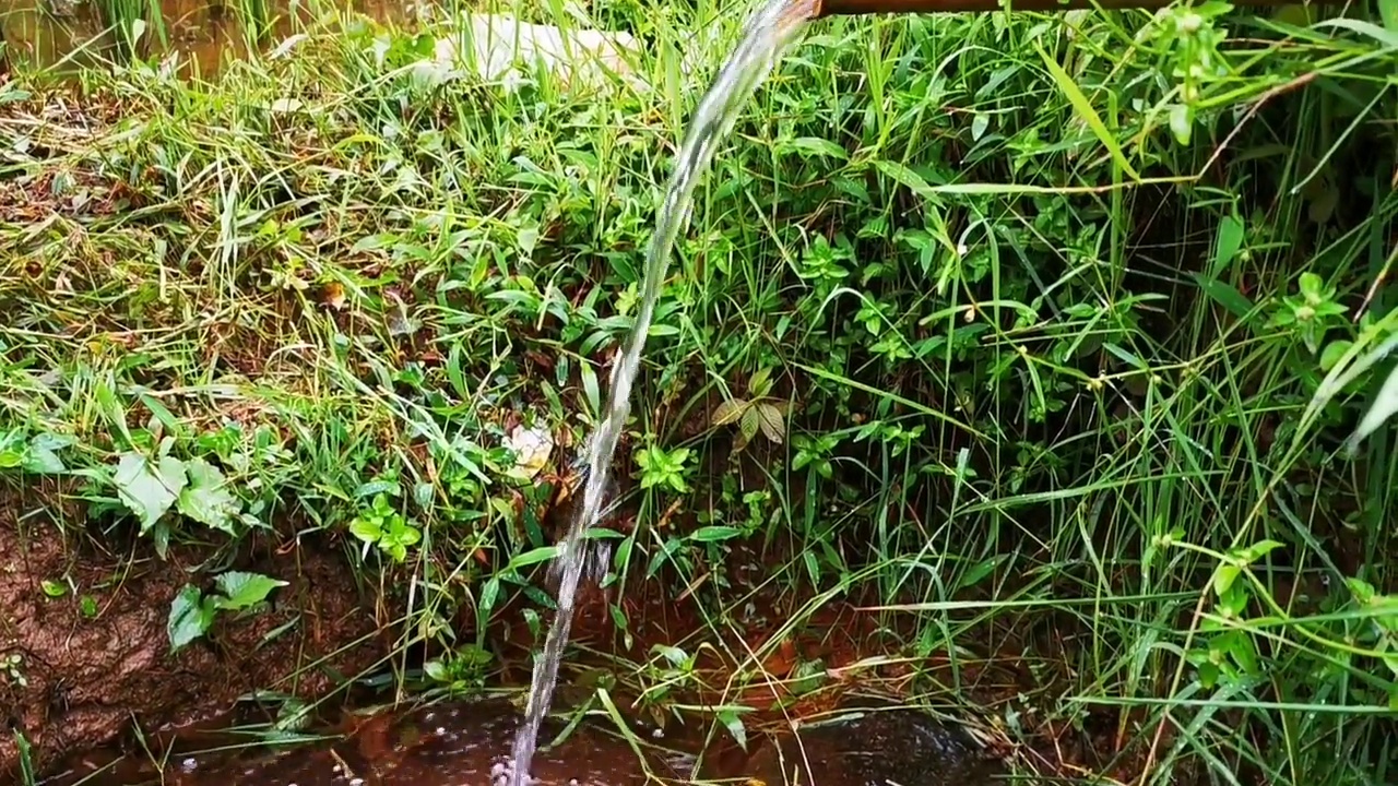 一种简单的淋浴(喷泉)，由天然泉水的管道制成，在印度尼西亚被称为“潘库兰”。视频下载