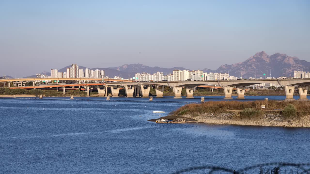 韩国首尔，金浦大桥附近的日落视频素材