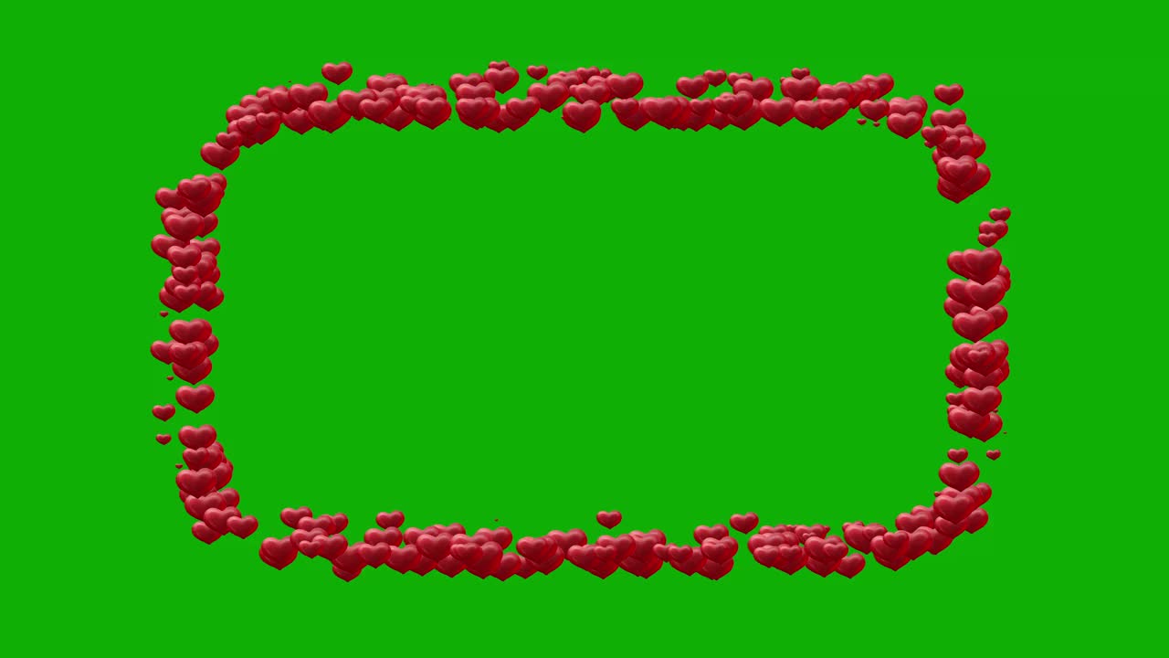 红心框架运动图形与绿色屏幕背景视频素材