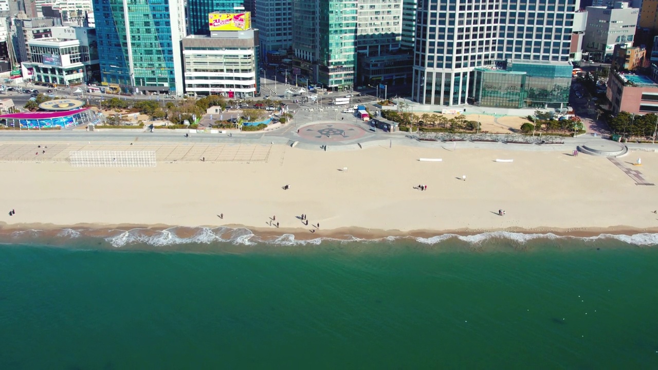 韩国釜山海云台区海云台海滩市区视频素材