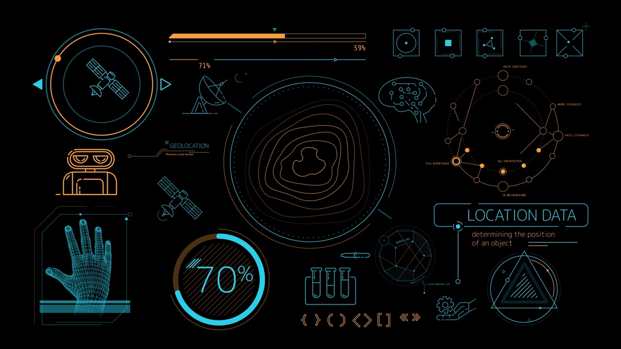 alpha频道关于卫星互联网和地理定位的信息图动画。视频素材
