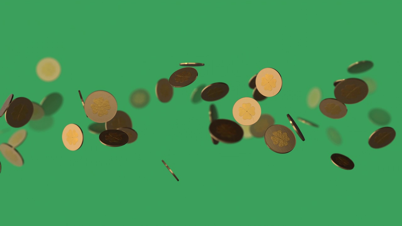 圣帕特里克节金币，绿色背景视频素材