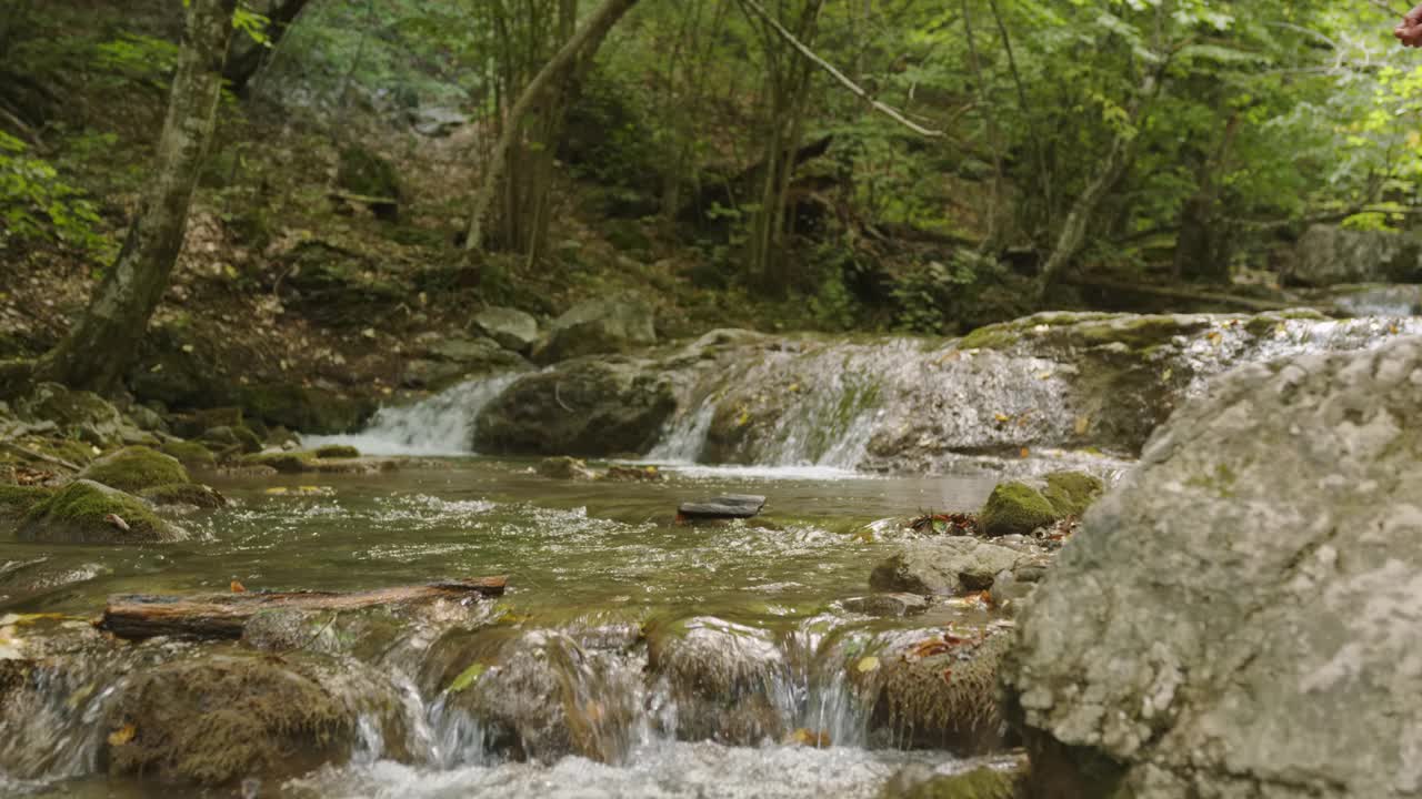 女旅行者用手舀着山河里的水喝视频素材