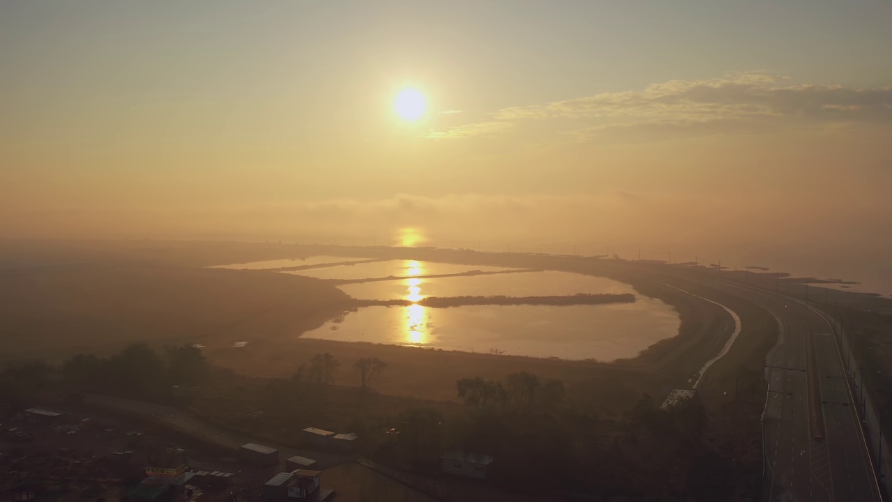 韩国京畿道华城市，华城湖周围的日出视频素材