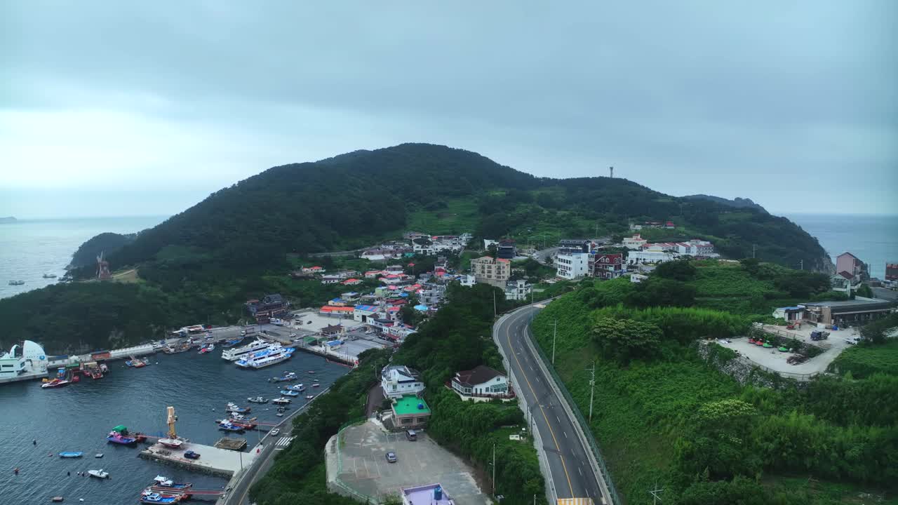 韩国庆尚南道道长浦村风山海景和大海/巨济市视频素材