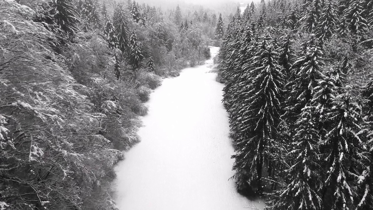 积雪覆盖的山谷无人机视图视频素材